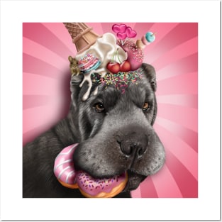 Shar Pei with ice cream and donuts Posters and Art